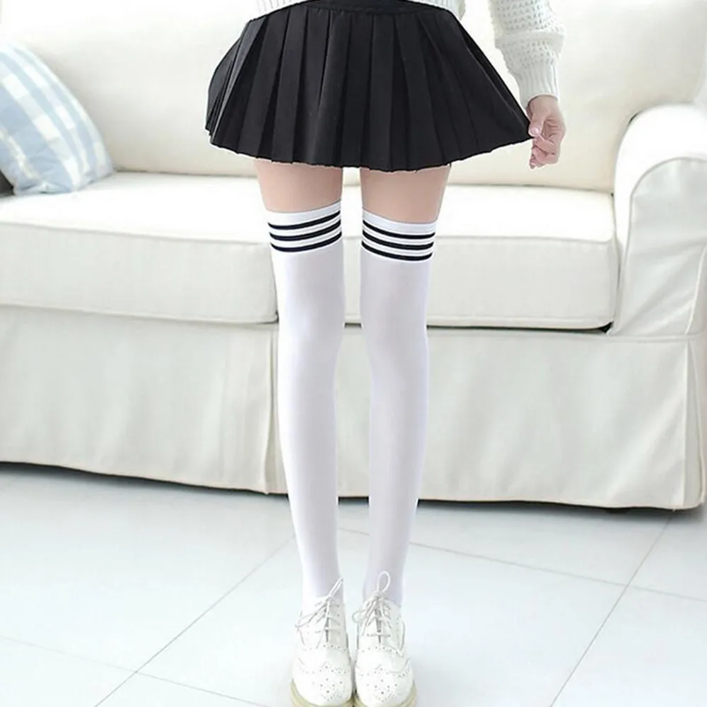 Чулки для девочек-подростков JK jyoshi koukousei стильные женские школьные Гольфы выше колена для девочек милые кавайные чулки для косплея - Цвет: Белый