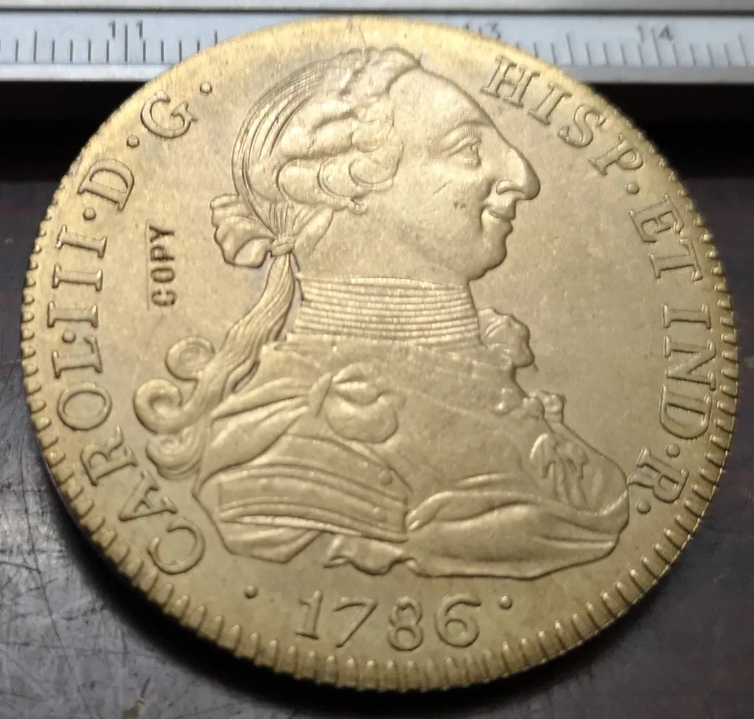 Коллекция 1786 года колоний настоящий 8 эскудо Золотая копия монеты Колумбия|coin