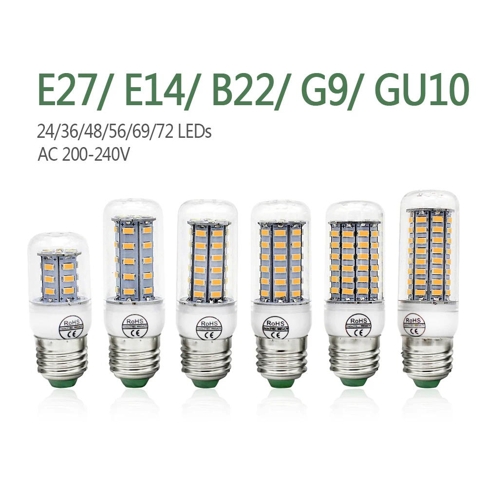 

1Pcs Super Led Bulb E27 E14 G9 GU10 B22 Lampadas led 24 36 48 56 69 72leds 220V SMD 5730 corn light lamp chandelier