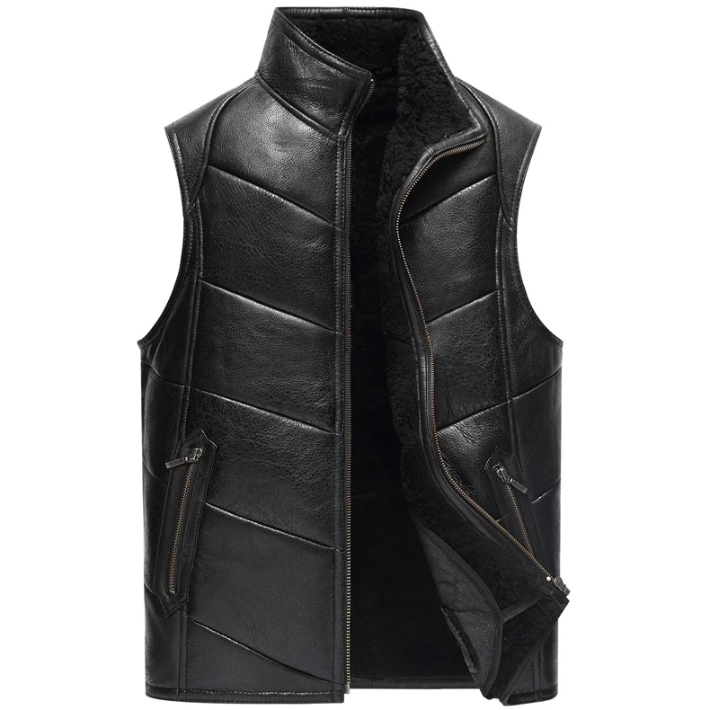 Leather suede men genuine sheepskin vest men fur vest cashmere fur