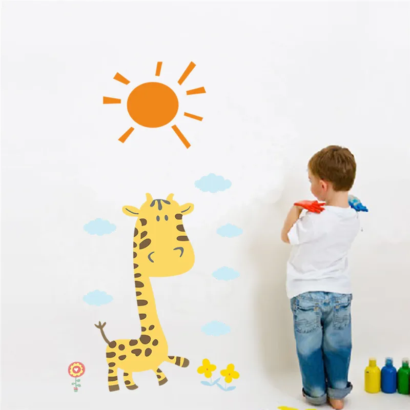 Жираф солнце Наклейки на стены для детской комнаты детская комната спальня домашний Декор дети животные плакат Настенные обои
