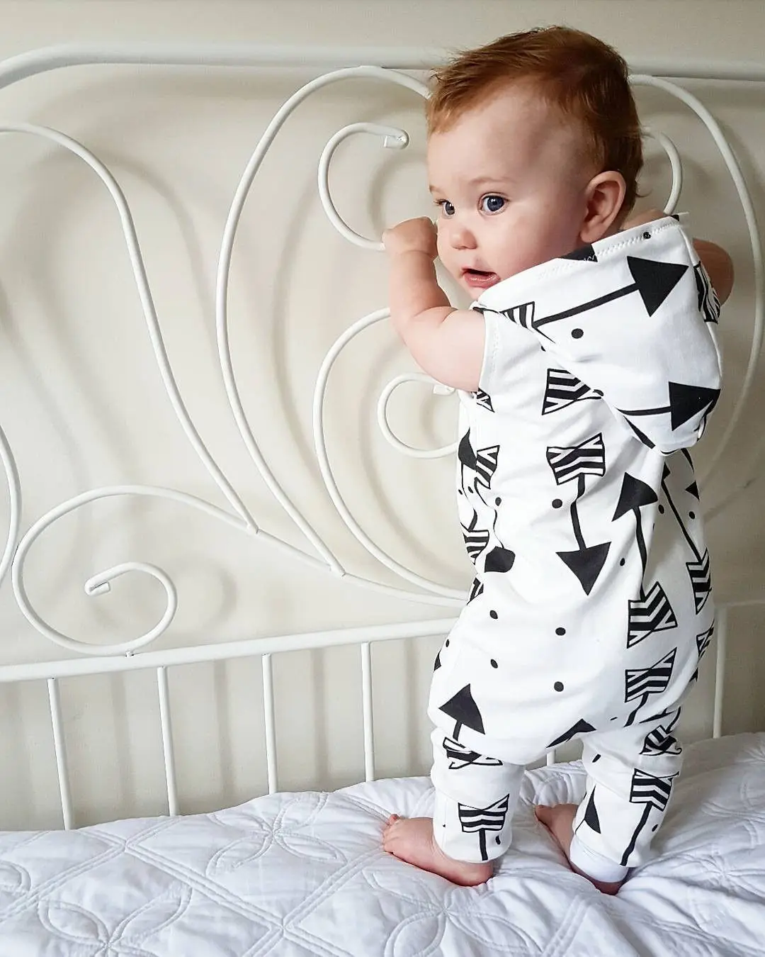Infant Baby Boy Kid Clothing Hooded Sleeveless Romper Arrow Cute Zipper Jumpsuit Outfits Baby Boys Clothes
