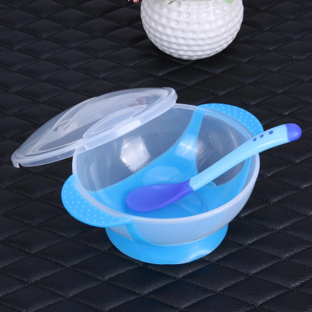 2019 New Baby Infants Sucker Bowl With Cover Temperature Sensing Spoon