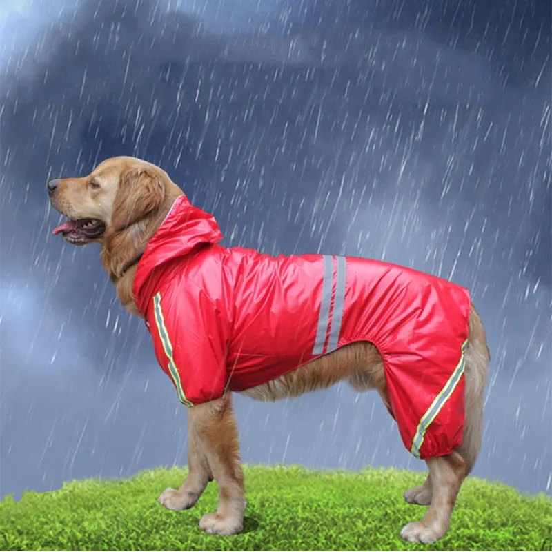 

S-5XL Reflective Dog Raincoat Waterproof PU Pet Puppy Rain Coat Jacket Overalls Clothes for Labrador Gold Retriever Small Dogs
