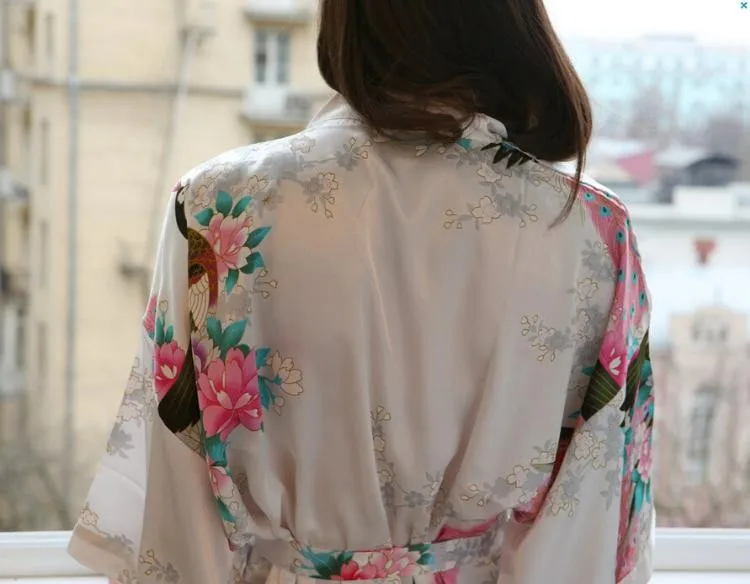 Модные золотые китайский Для женщин шелковый халат кимоно Банный халат для женщин; сезон весна Mujer Pijama Размеры S M L XL XXL XXXL Xsz026A
