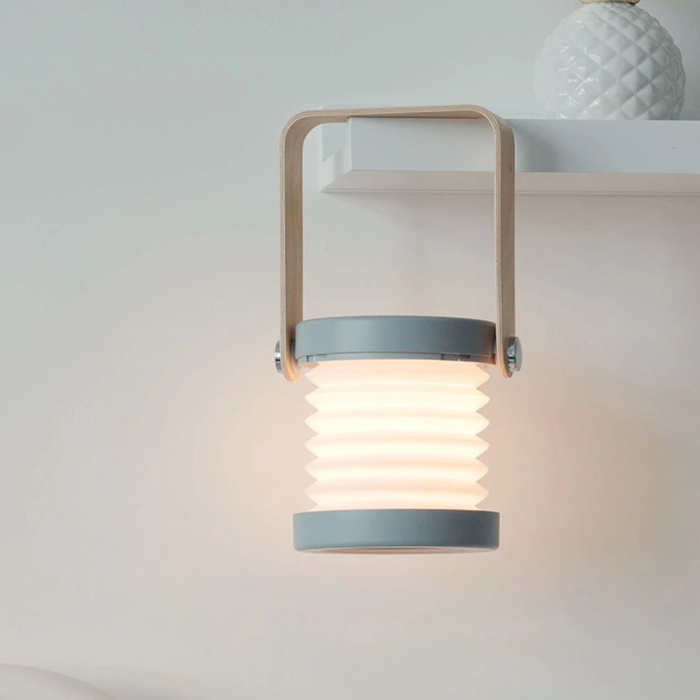 

Bedside Foldable Lantern Light Stepless Dimming Home Decor Wooden Portable Led Cordless Night Rechargeable Reading USB Charging