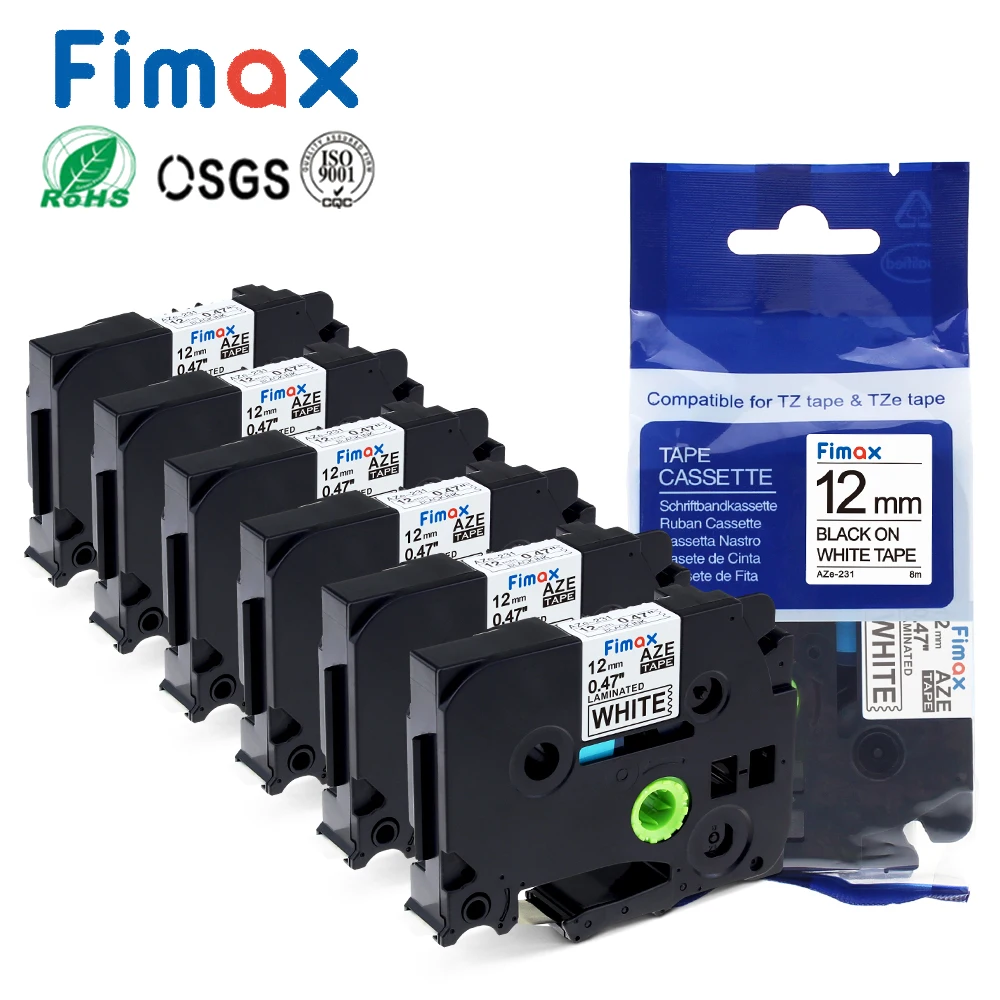 Fimax 6 шт. Φ 12 мм tze лента совместимая с Brother P Touch Printer TZe231 черная на белой ленте 231