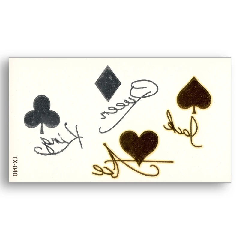 

Fake tattoo Metallic Gold Sliver Waterproof Temporary King Queen Jack Ace poker Stickers Water Transfer Flash Body Art
