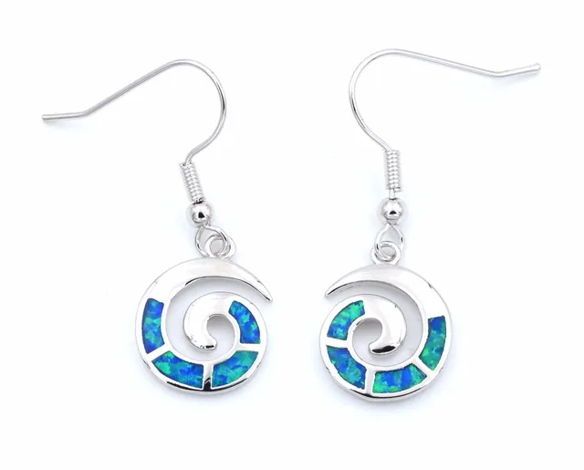 Aliexpress New Spiral Ocean Blue Lab Created Opal Earrings New Spiral Ocean Blue Lab Created Opal Earrings For Lady