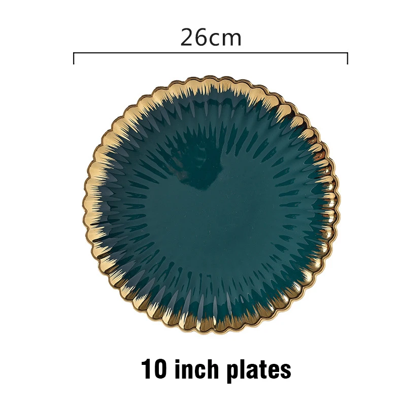 Набор керамической посуды, темно-зеленая тарелка, миска, ложка, набор, нерегулярные золотые края, набор, западный ресторан, блюдо, домашняя посуда - Цвет: 10 inch plate