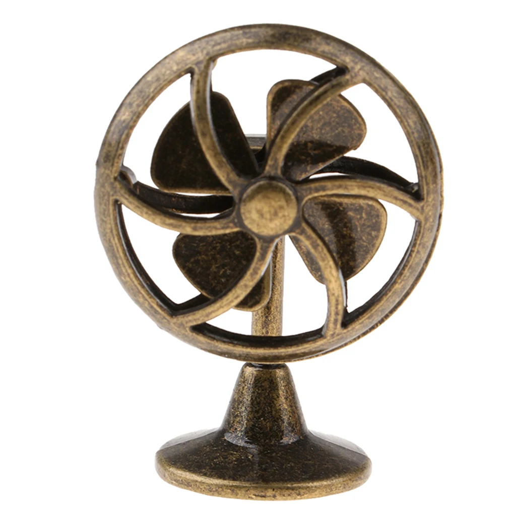  1/12 Miniatures Desk Table Ornament - Alloy Mini Lobby Fan Bronze Electric Fan Model Toy For Dollho