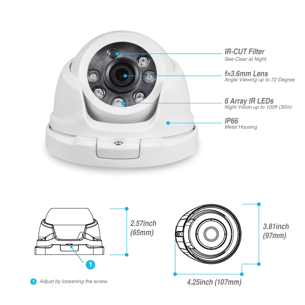 Tonton 1080P HD 2.0MP Dome Hi-Resolution CCTV Security Camera with 100ft Night Vision Waterproof fo - 32888893916