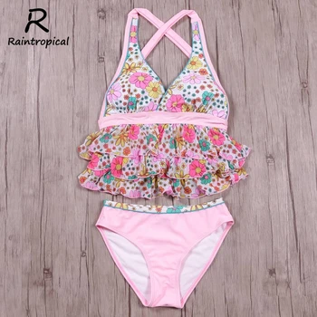 

Raintropical Women Dress Bikini 2019 Print Hem Bikini Set Halter Top Swimsuit Push Up Swimwear Female Swimming Wear Bathing Suit