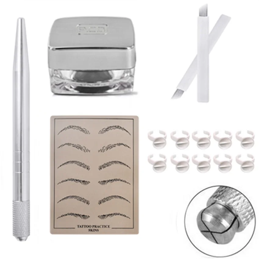 

Tattoo Inks Pigment Kit Set Permanent Makeup Eyebrow Microblading Embroidery Tattoo Ink Cups Makeup Pen Practice Skin Needles