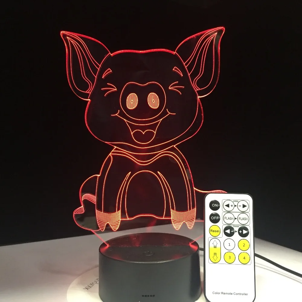 Последние Милые свинки 3D иллюзия Лампа визуальный эффект ночник 7 цветов RF Ble пульт дистанционного управления USB кабель творческий подарок на праздник