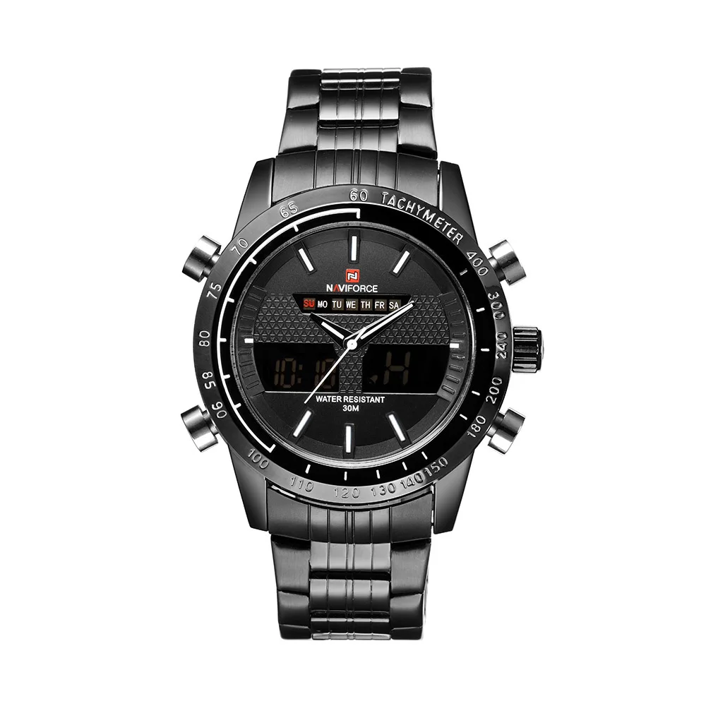 

NAVIFORCE NF9024 Dual Time Quartz Sports Watch Men Stainless Steel Watches Mens Waterproof Backlight Alarm Calendar Wristwatch