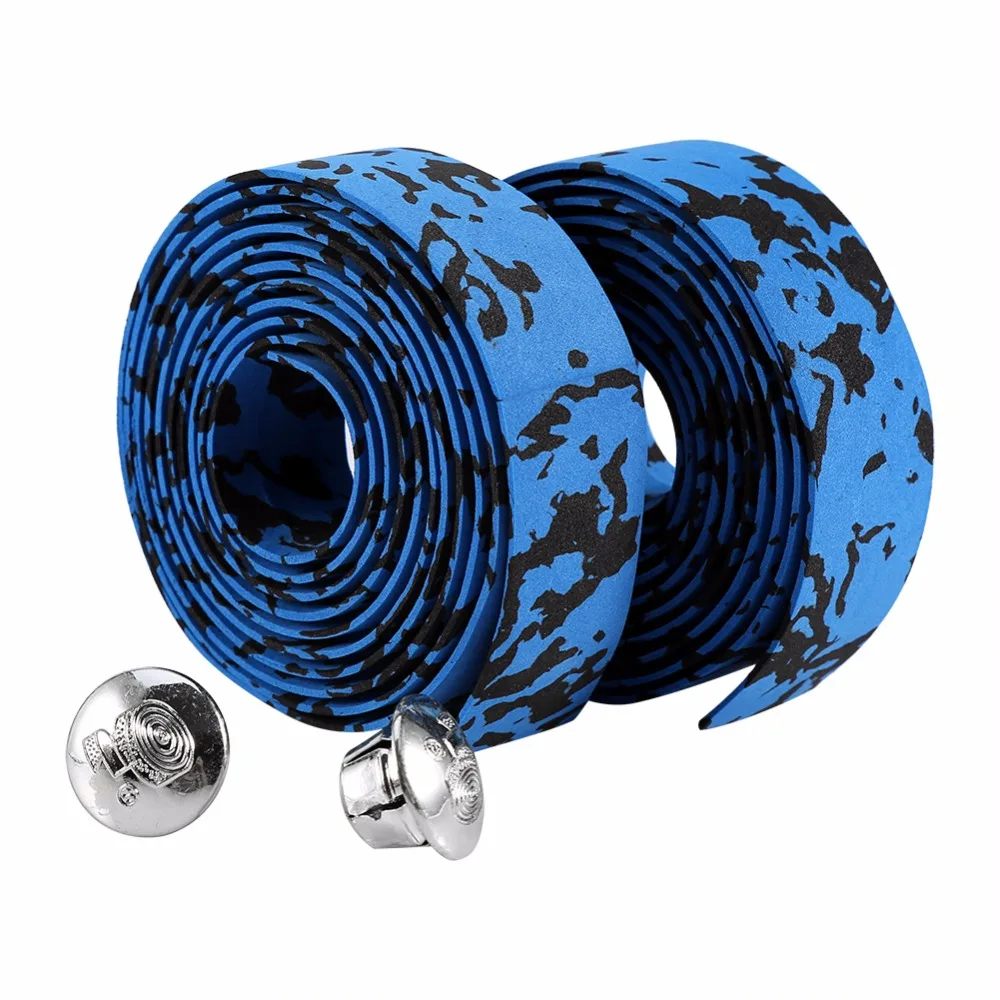 2Pcs Road Bike Handle Tape Reflective Camouflagebelt Cycling Handle Belt Cork Wrap with 2 Plugs Bike Accessories