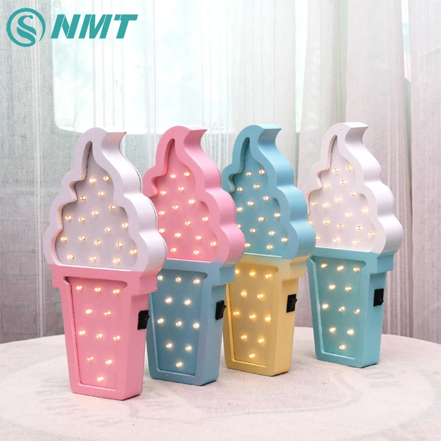 Wooden ice Cream LED Night Light Baby Bedroom Night Lamp Battery
