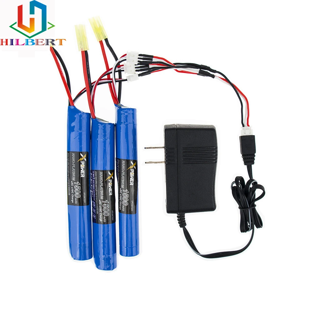 Power gun battery 3pcs and charger 7.4V 1500MAH 30C AKKU Mini pistola
