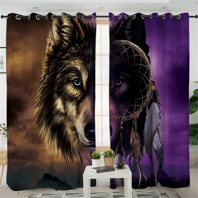 BeddingOutlet Wolf Bedroom Curtain Dreamcatcher Blackout Living Room Curtain Mountain Scenery