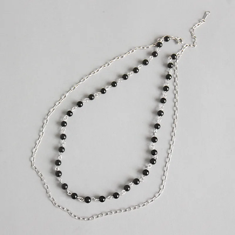 OLOEY ожерелье из черного агата для женщин дамы Настоящее серебро двойной чокер с несколькими слоями ожерелье s хорошее ювелирное изделие подарки YMN079