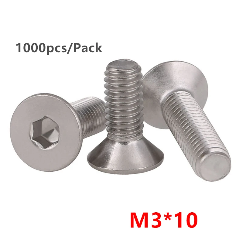 1000 шт. M3 * 10 плоский винт DIN7991 Шестигранная розетка потайной головкой Болт SUS304