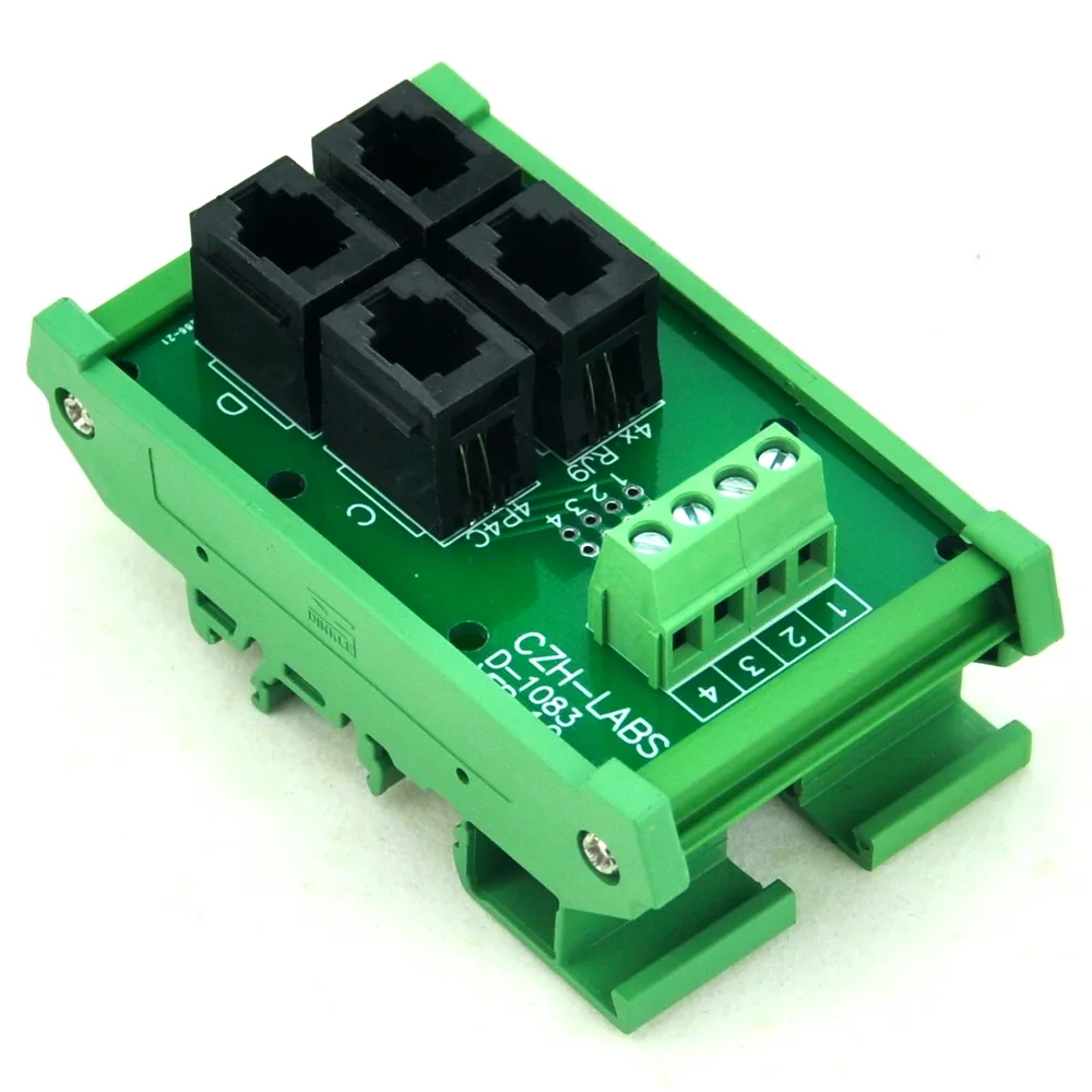 

DIN Rail Mount RJ9 4P4C 4-Way Buss Board Interface Module.