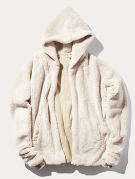 

Windbreaker New 2018 arrival reversible mens coat hoodie clothing fur cool jackets for men clothes beige fleece jacket