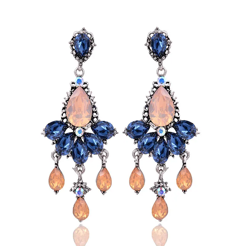 6 colors Women's fashion earrings New arrival brand sweet metal with gems drop crystal earring for women girls free shipping (4)