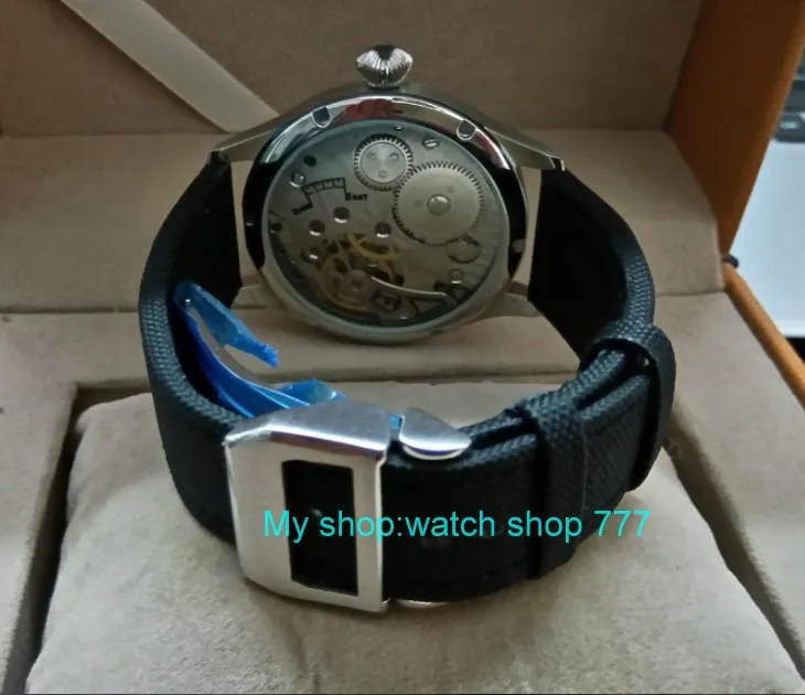 Синий световой 44 мм Parnis черный циферблат 6498/st3621 Механический ручной взвод движения мужские часы механические часы 0159a