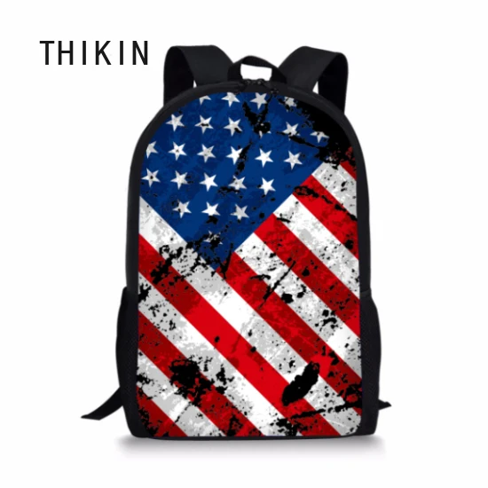 Классический школьный рюкзак THIKIN с принтом флага США 16 дюймов портфель для