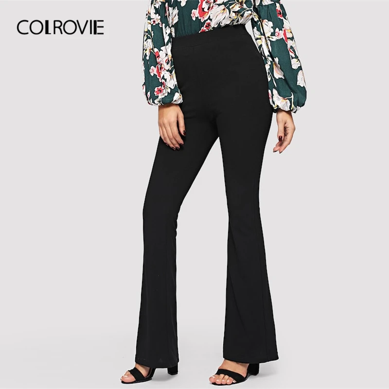 Брюки клеш с эластичным поясом COLROVIE черные элегантные брюки высокой талией на