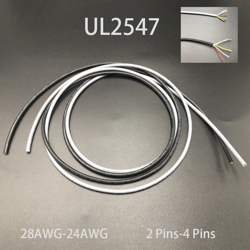 24AWG черный серый UL2547 PVC 2 3 4 ядра контакты 2P 3P 4P Луженая покрытая медью