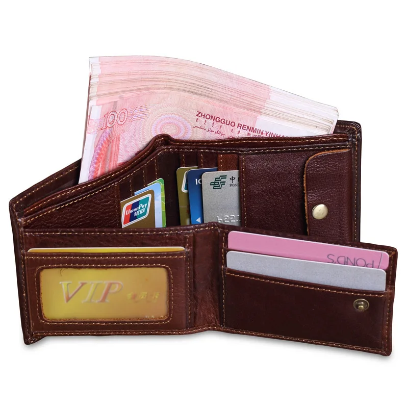 0 : Buy Thin Genuine Real Leather Vintage Men&#39;s Wallet Short Plastic Credit Card ...