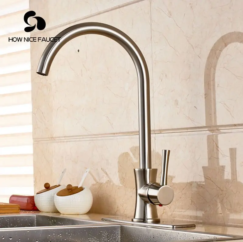 

Luxury Brushed Nickle Kitchen Sink Faucet Single Lever W/8" Cover Plate Mixer Faucet Deck Mount