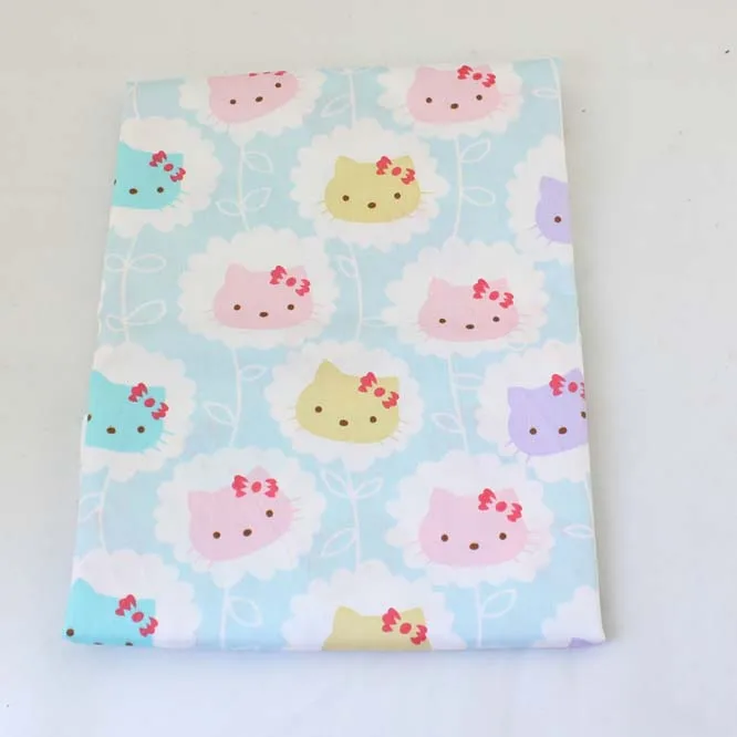 1 Meter 63&quot Wide Blue Kitty Printed 100% Cotton Twill Fabric Patchwork Sewing Tissue Cloth for Children Bedding Pillows | Дом и сад