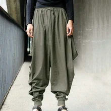 Stile del giappone S-5XL Samurai Cross-Pantaloni Gli Uomini di Goccia Biforcazione Allentata Cotone Pantaloni stile harem Baggy Pantaloni Sportivi Hiphop Danza Pantaloni Allentati
