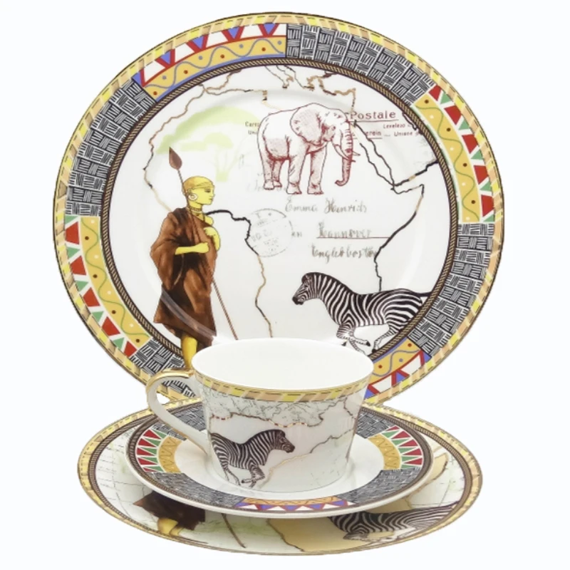 Luxury Egyptian Style Bone China Dinnerware Set Map Of Africa Animal