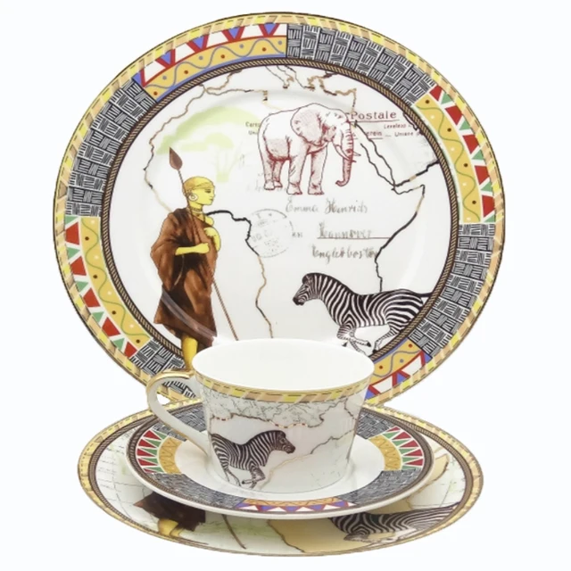Luxury Egyptian Style Bone China Dinnerware Set Map Of Africa Animal