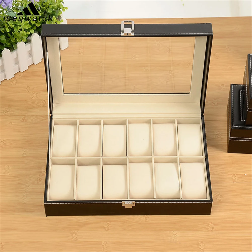 

2019 New Fashion Watch Case Box Jewelry Storage Box with 12 Slots Cover Case Jewelry Watches Display Holder Organizer Gift Box