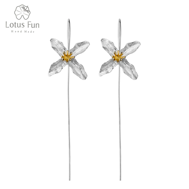 Lotus Fun Real 925 Sterling Silver Natural Handmade Fine Jewelry Vintage Poetic Clover Fashion Drop Earrings for Women Brincos