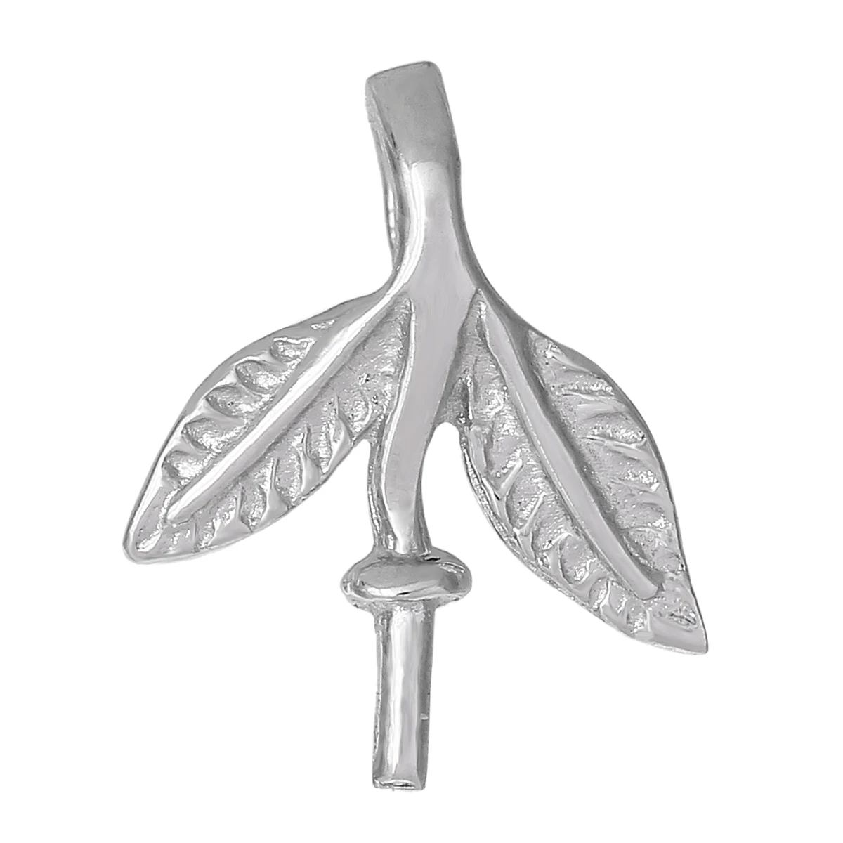 8SEASONS Sterling Silver Glue On Top Drilled Peg Bails Leaf Silver 12mm