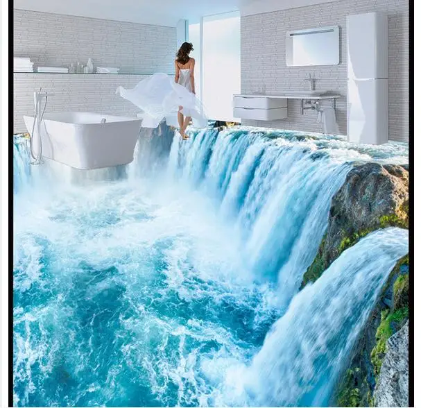 customized 3d photo wallpaper The waterfall sitting room a kitchen 3D floor 3d mural PVC 