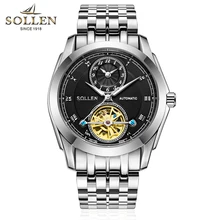 SOLLEN genuine automatic mechanical watch business men watches hollow steel waterproof male table luminous multifunction