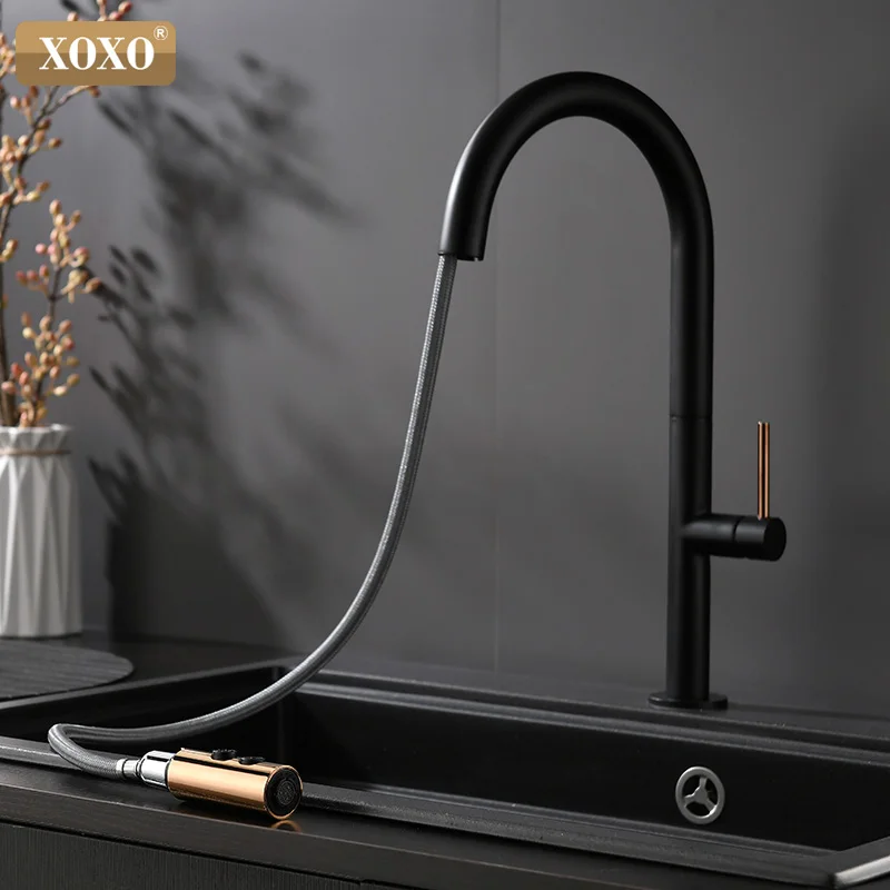  XOXO Kitchen faucet Pull Out Cold and Hot mixer tap Black White water Single Holder faucet kitchen  - 4000086124407