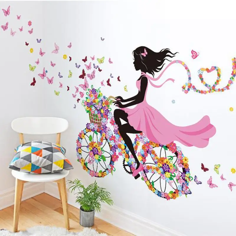 Зонтик девушка Бабочка Цветы художественные настенные наклейки для домашнего декора DIY персональная Фреска детские комнаты Настенные украшения обои