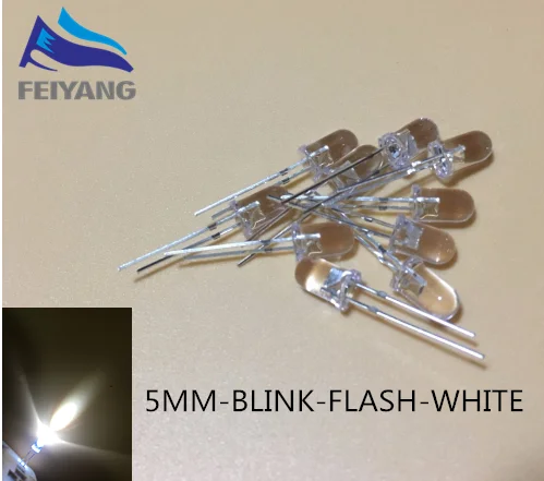 1000 шт. 5 мм светодиодный мигающий белый прозрачный мигающий светильник-диод мигающий светодиодный Диод DIP 5 мм 1,5 Гц(90-96 циклов/мин