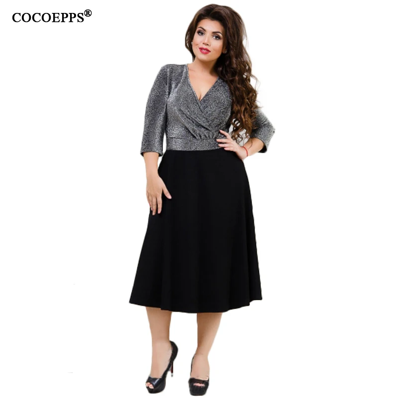 

5XL 6XL 2019 Patchwork Evening party Dress Shiny Winter Autumn women Dress Plus Size Sexy big size OL Office Ladies Vestidos