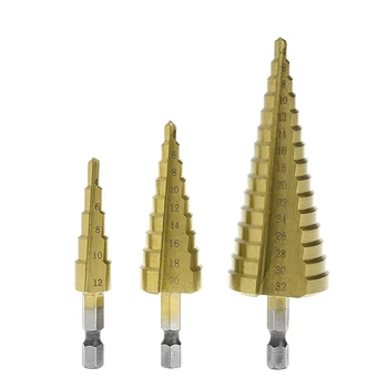 

3 Pcs 4-12/20/32mm Hss Hex Shank Step Cone Drill Bit Set Hole Cutter Titanium