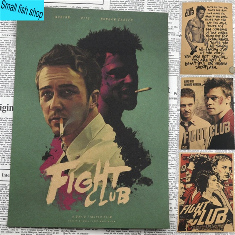 

Fight Club Brad Pitt Movie Poster Home Furnishing decoration Kraft Movie Poster Drawing core Wall stickers